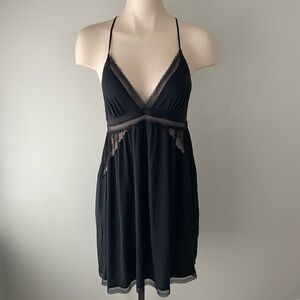Victorias Secret Lace Cutout Slip Dress Black Goth Gothic Deep V Racerback Large